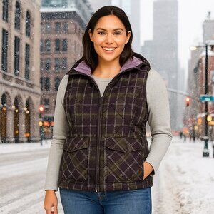 Womans 600 West Plaid Puffer Vest Coat, Size Medium
